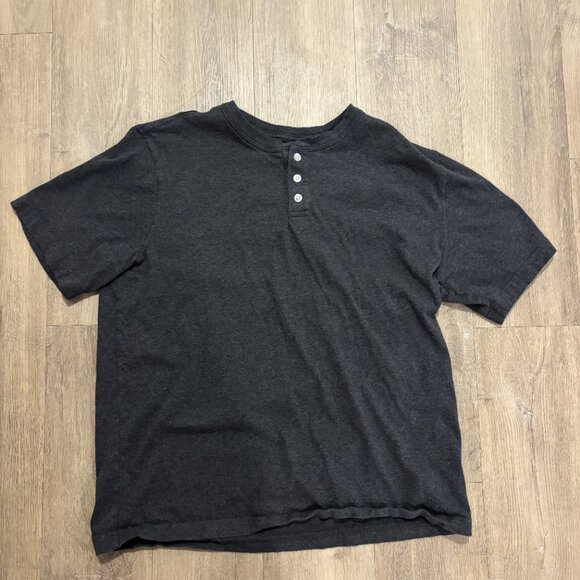 Lands' End - Short Sleeve Super-T Henley Shirt, Dark Charcoal Heather - Picture 1 of 4